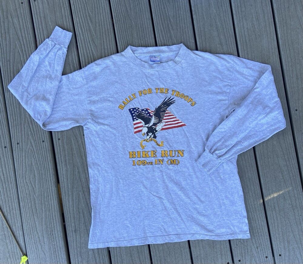 Vintage Rally For The Troops 109th Infantry Bike Run Long Sleeve L T Shirt USA